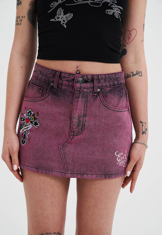 Womens Seam Detail Denim Skirt - Purple
