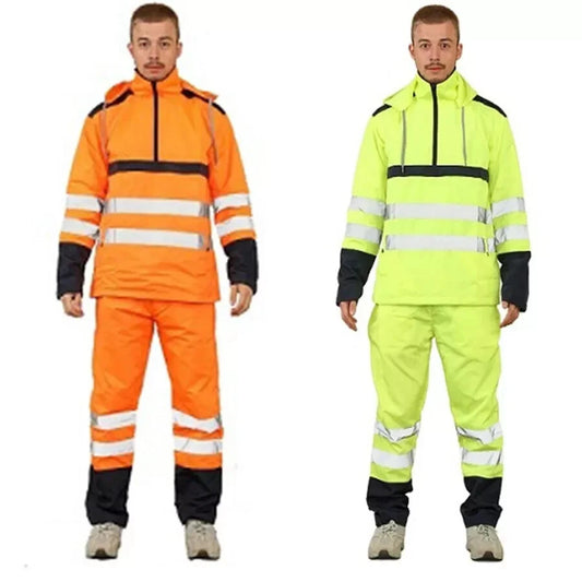 Richard Mens Hi Viz Waterproof Hooded Rainsuit Men's High Visibility Jacket & Trousers