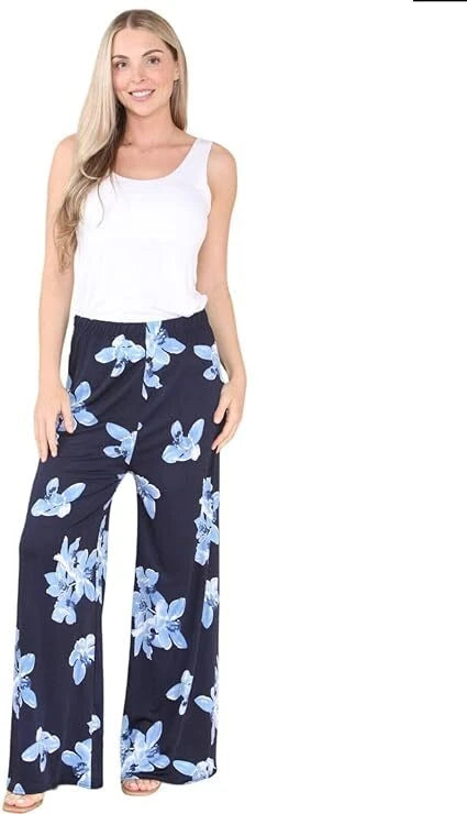 Kira Women's Floral Print Palazzo Pants Cute Summer Wide Leg Comfort