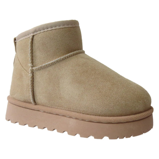Lianna Girls’ Faux Suede Ankle Boots with Plush Faux Fur Lining – Beige, Camel & Black