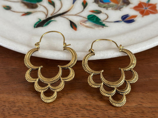 Antique Gold Crescent Layered Hoops - Boho Earrings