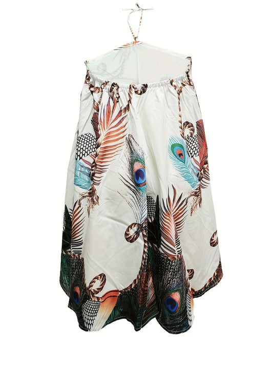 ST22079 Women's Summer Off-Shoulder Halter Tie Loose Printed Dress
