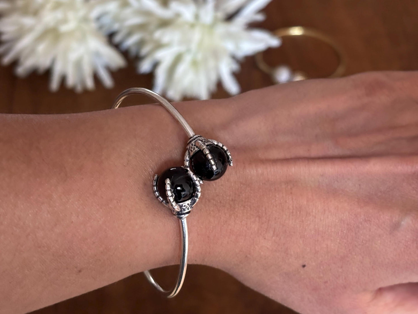 Gem Duo Adjustable Wire Bangles - Delicate wire bangles with paired gemstones—ethereal and stackable.