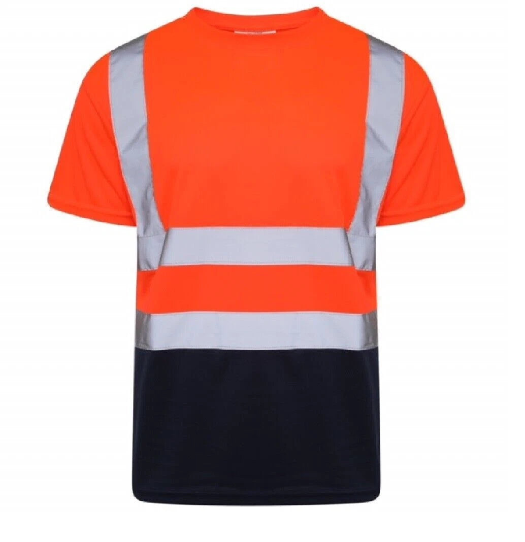James Mens High Visibility Safety Crew Neck T-Shirt with Reflective Strips Short Sleeve Workwear