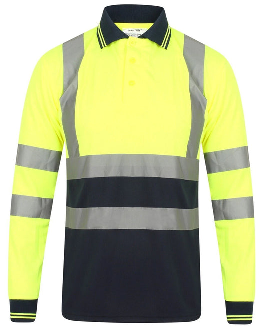 Edward Mens High Visibility Long Sleeve Safety Polo Shirt Reflective Hi-Viz Workwear