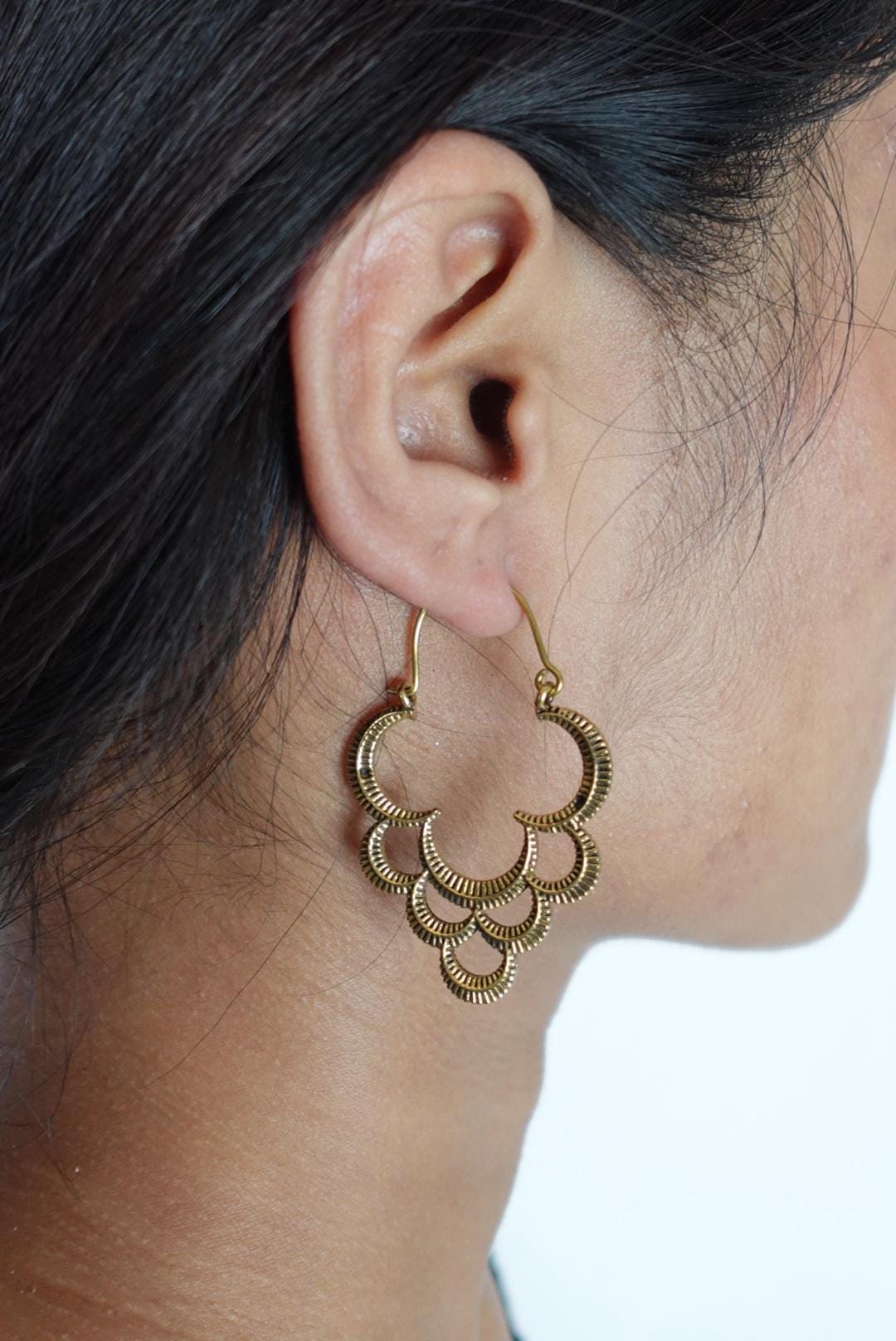 Antique Gold Crescent Layered Hoops - Boho Earrings