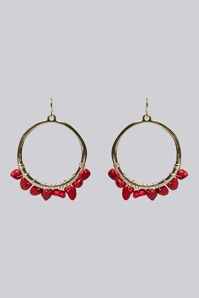Louche Bernie Hoop With Red Stone - Gold