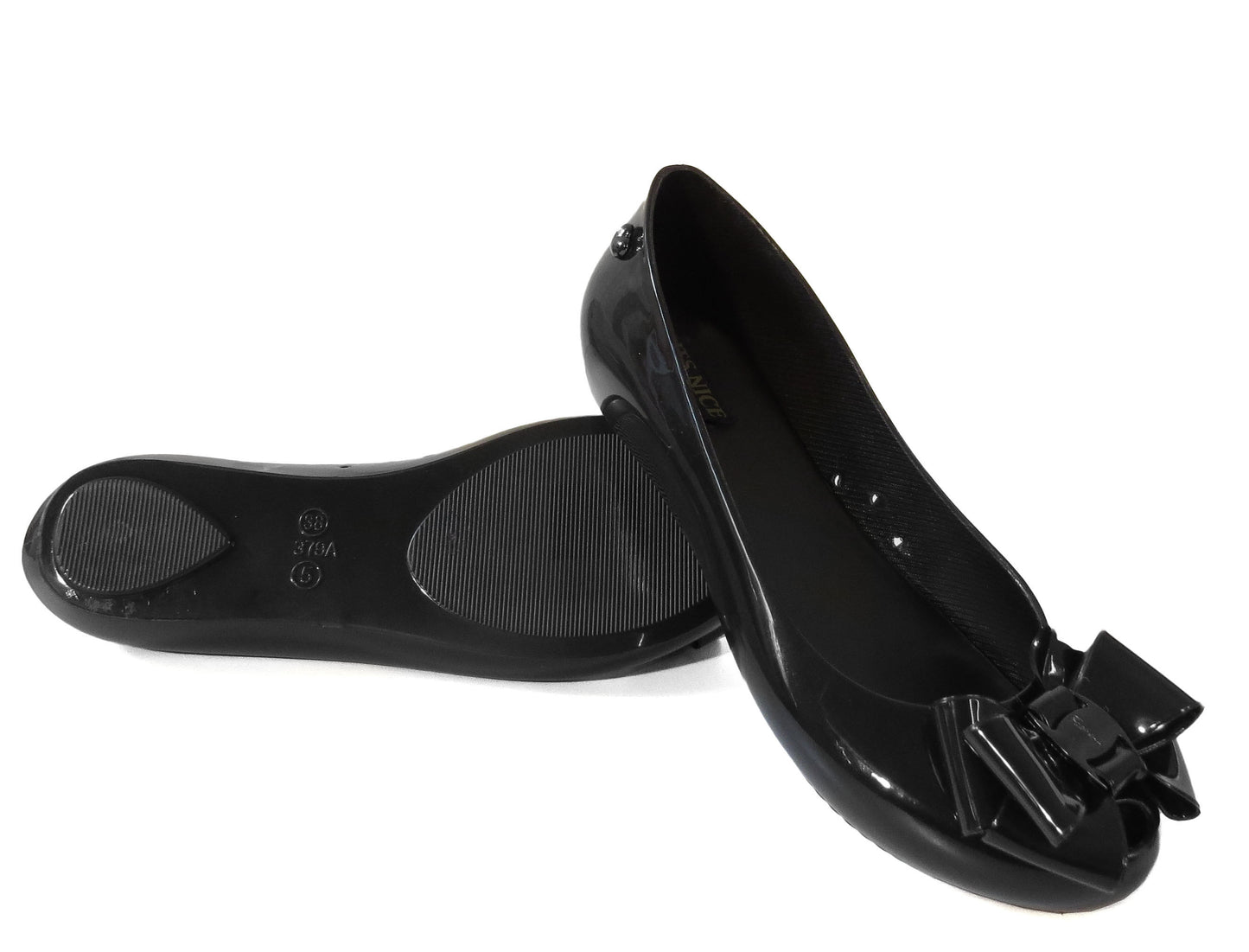 KATRINA LADIES FLAT WOMENS BOW PATENT JELLY BOW SLIP ON SHOES BALLERINA PUMP SIZE 3-8