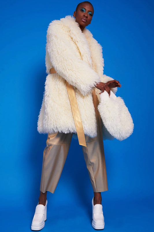 Cream Eco Bamboo Faux Mongolian Fur Bag