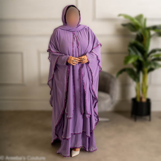 Chiffon Triple Layered Abaya with Lace - Elegant and Stylish Islamic Clothing for Women