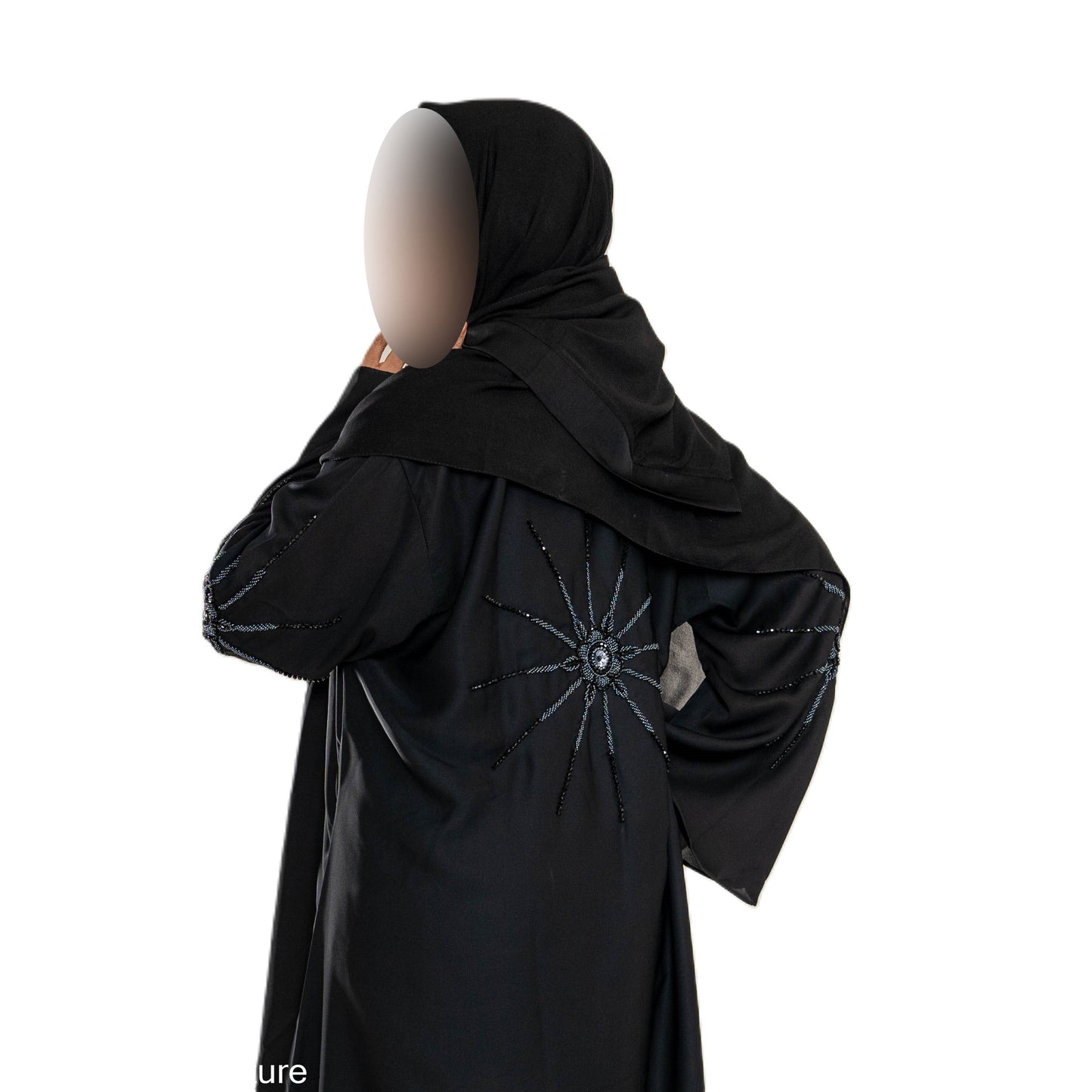 Black on Black Cut Dana Abaya with Exquisite Embellishments for Timeless Comfort and Fashion