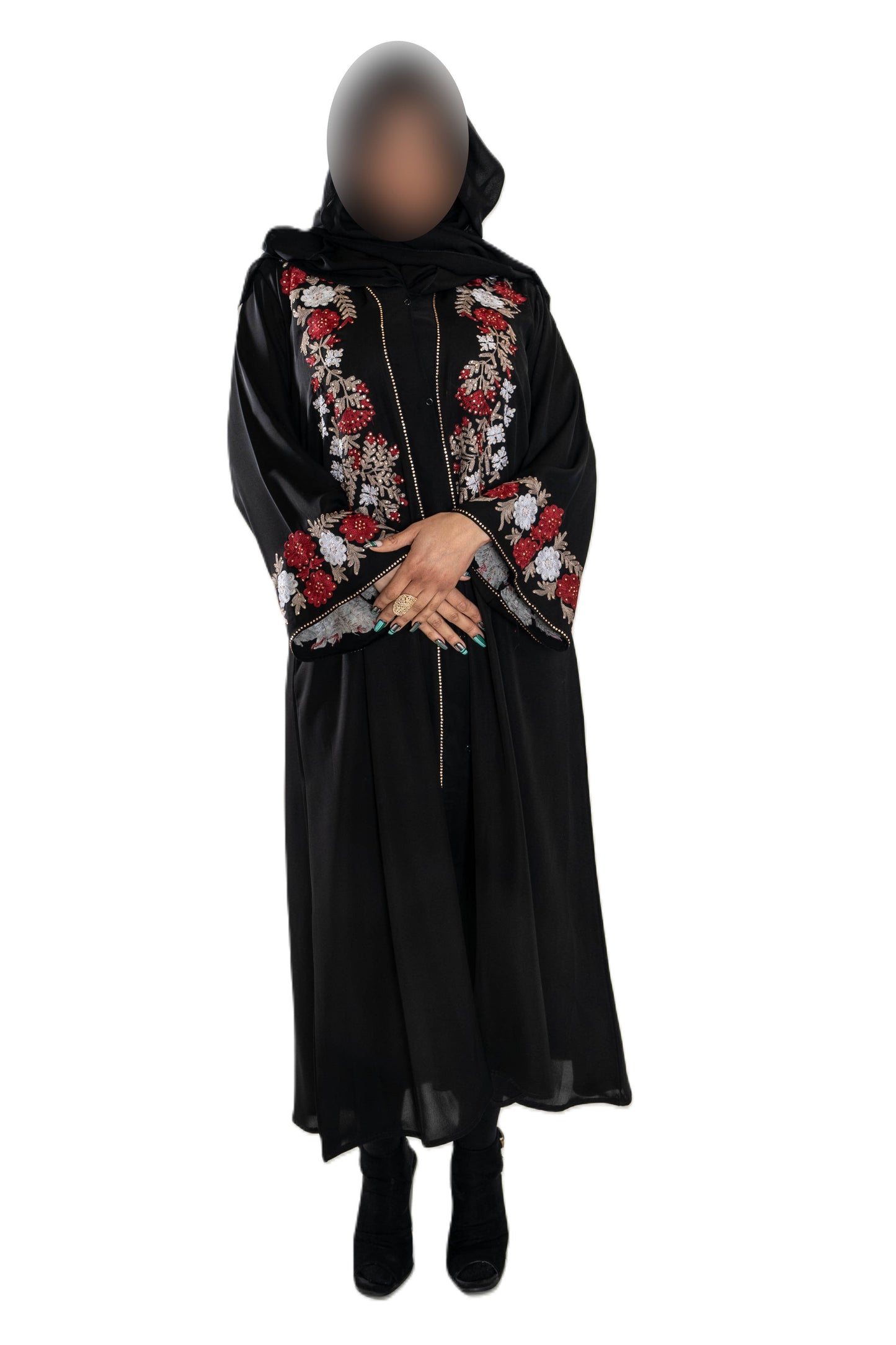 Embroidered Black Abaya with Intricate Floral Details High-Quality Materials for Modern Women's Wardrobe