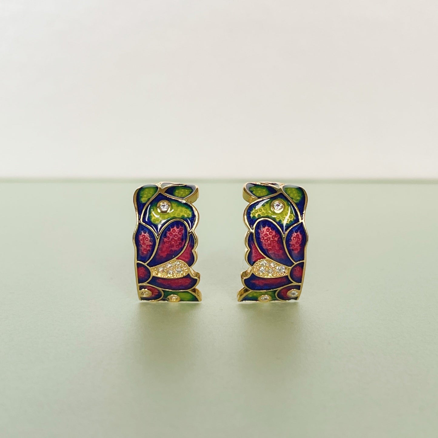Dahlia Green Enamel Earrings