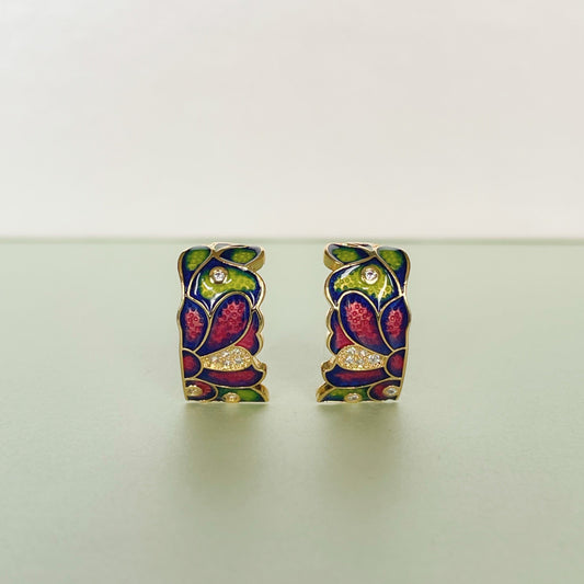 Dahlia Green Enamel Earrings