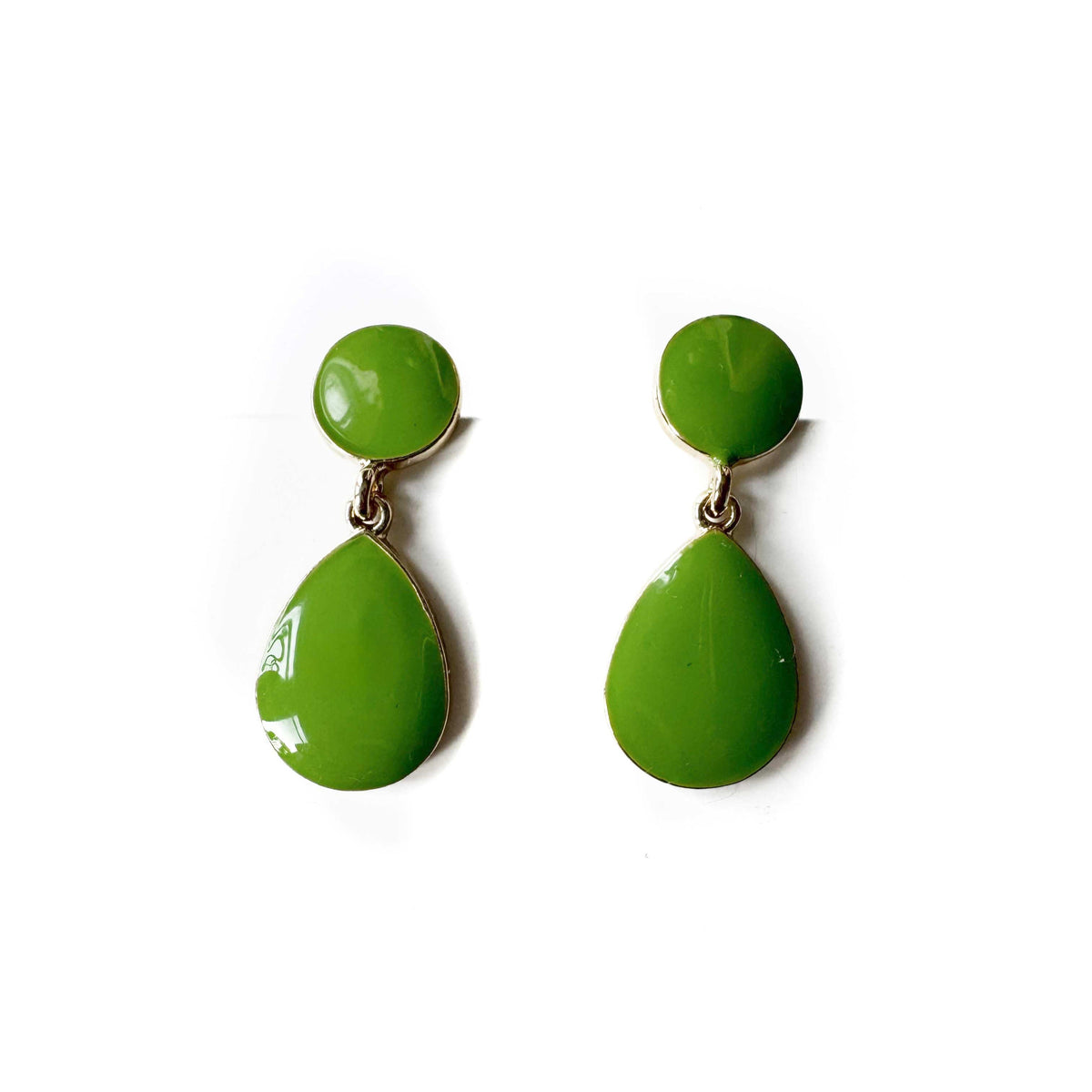 Terra Lime Green Enamel Tear Drop Earrings