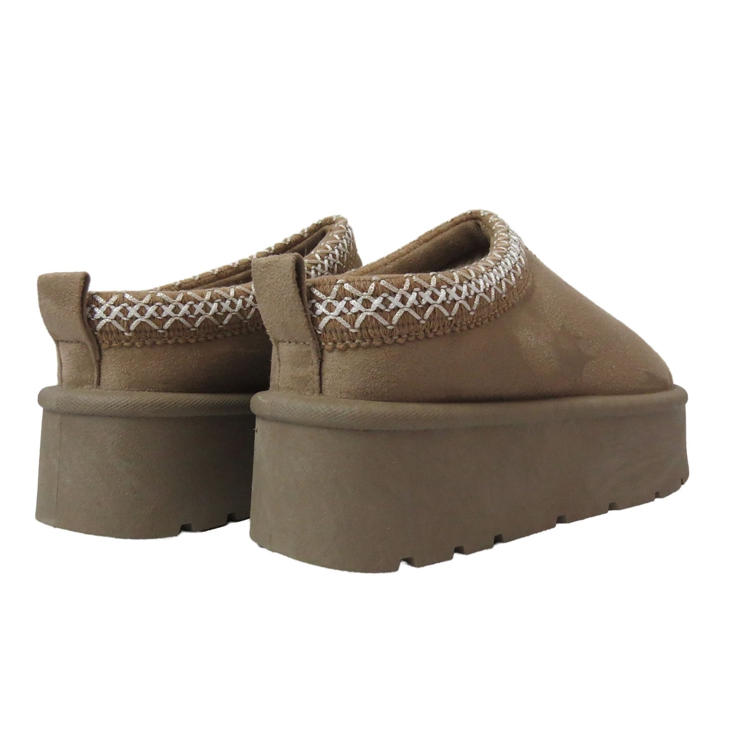 Ladies Platform Aztec Embroidery Faux Fur Slippers