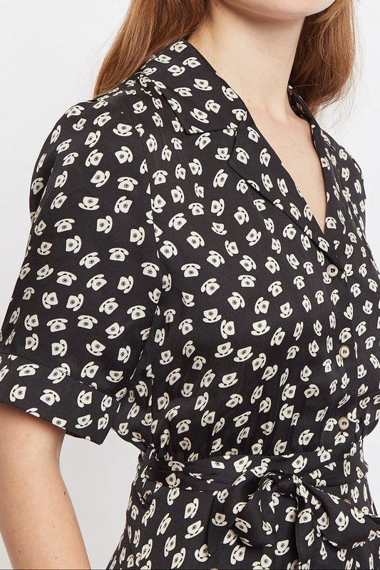 Louche Peta Call Me Print Short Sleeve Midi Shirt Dress