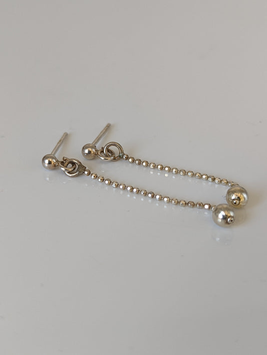 Silver Steed Long Delivate Silver Ball Stud Earrings