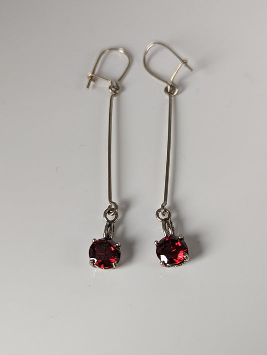Silver Steed Red Crystal Dropped Earrings