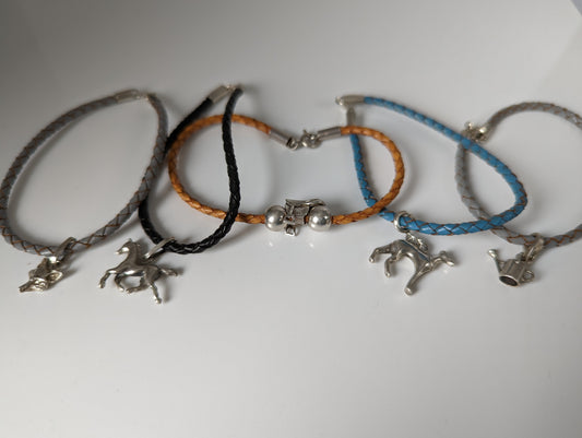 Silver Steed Assorted Charms on Leather Cord Bracelet