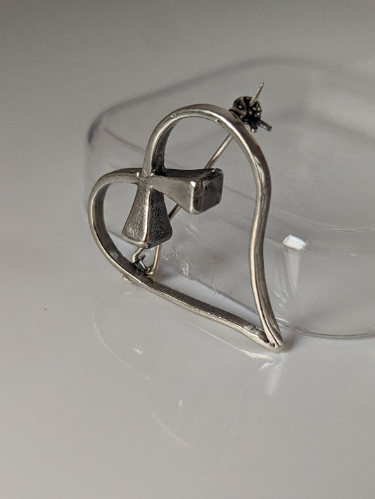 Silver Steed Horse Shoe Nail Heart Brooch / Stock Tie Pin