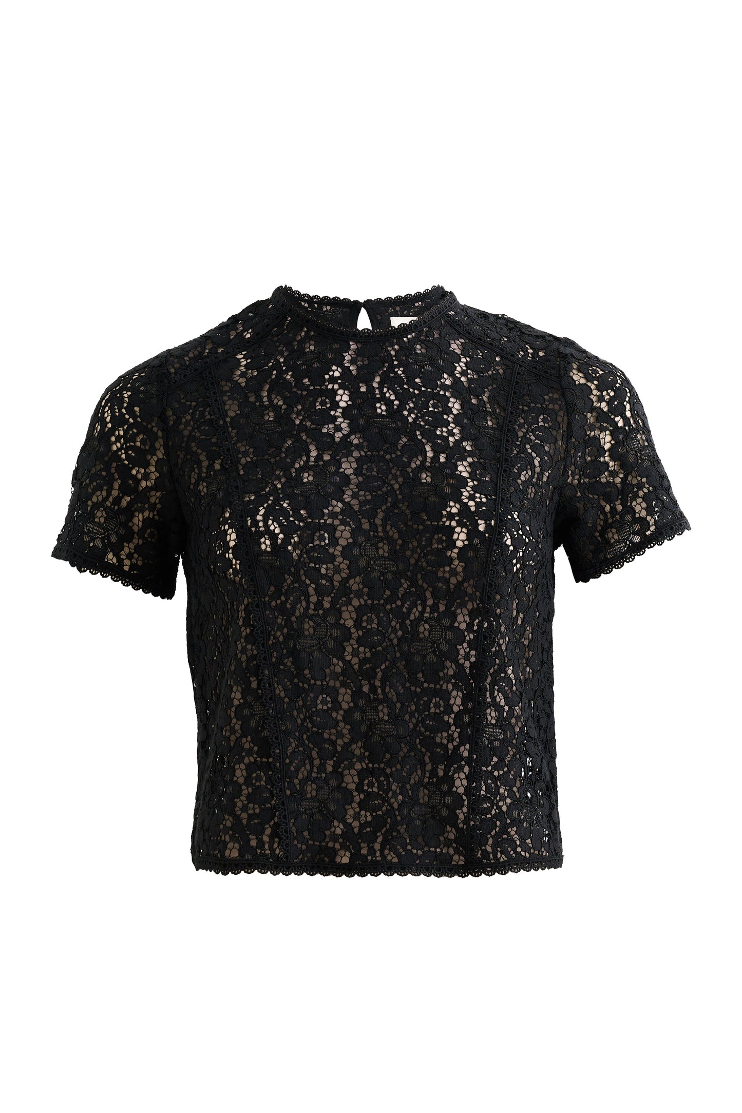 Rufaro Lace Trim Short Sleeve Blouse - Black