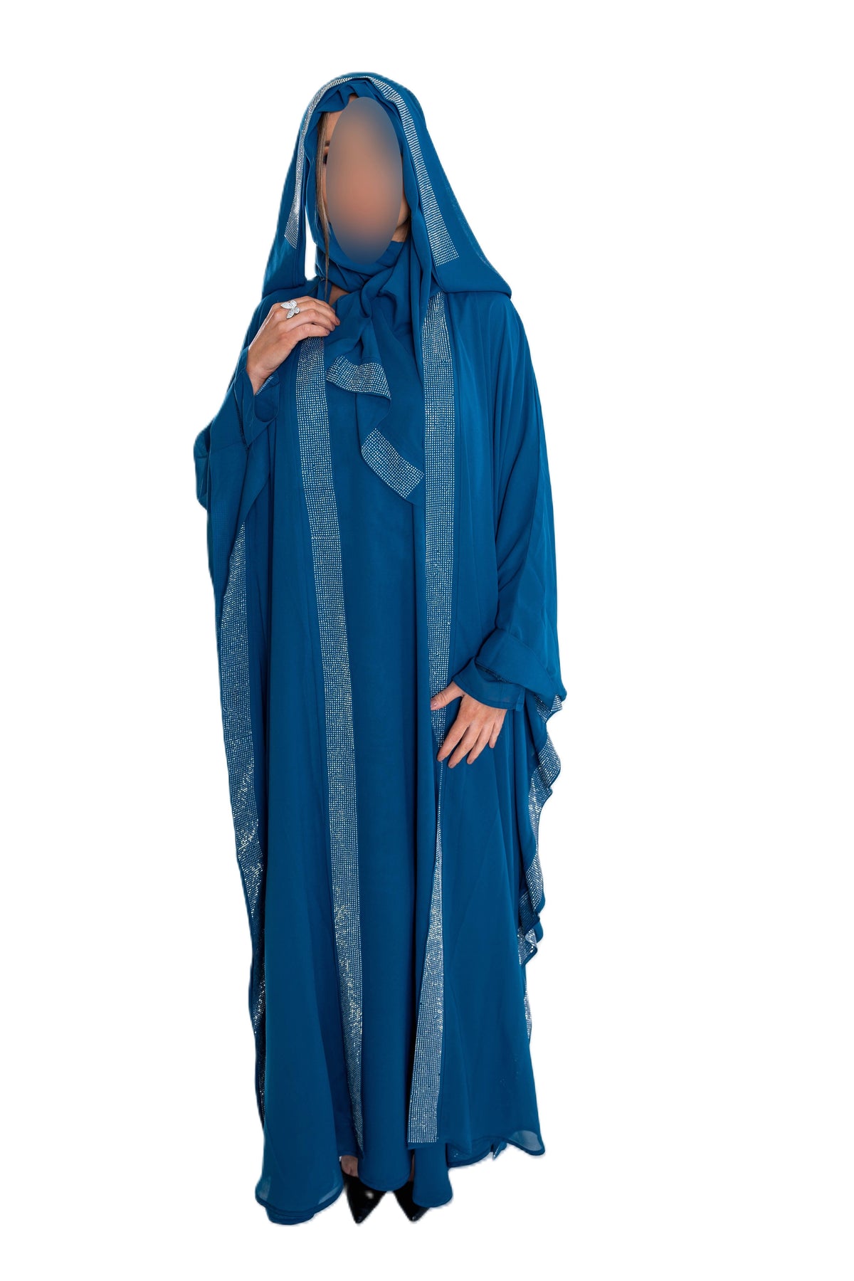 Elegant 3 Piece Fancy Abaya with Hood in Luxurious Chiffon Fabric for Any Occasion