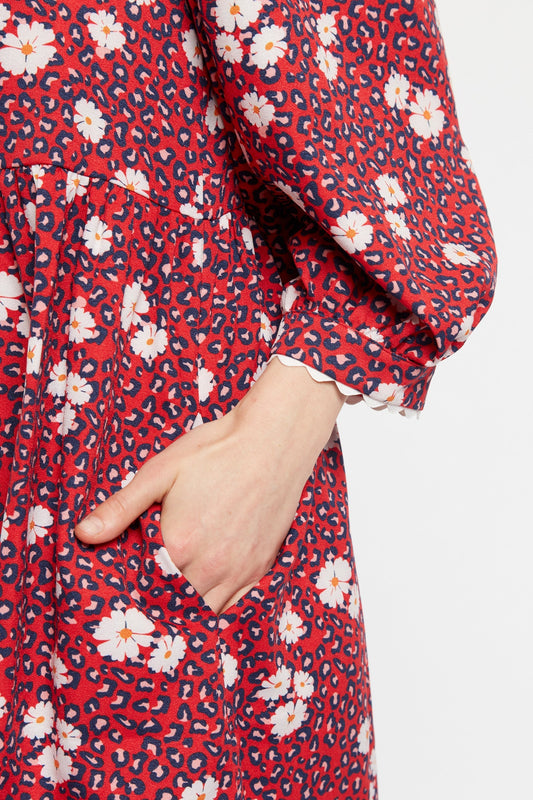 Louche Suzanne Roaring Daisy Print Long Sleeve Mini Dress - Red