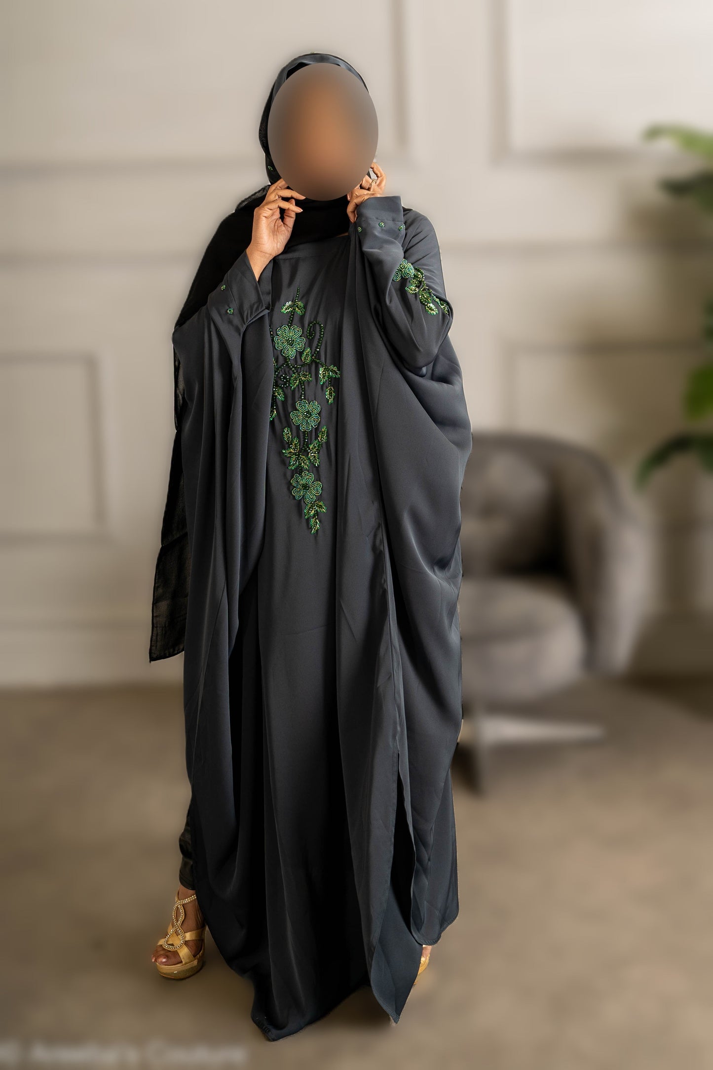Coloured Embroidered Butterfly Abaya with Intricate Embroidery High-Quality Materials for Comfort and Durability Modest Style Staple Piece
