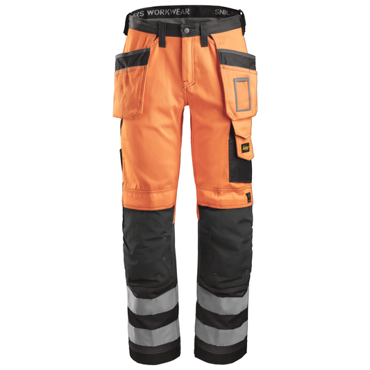 Snickers 3233 High-Vis Holster Pocket Trousers, Class 2 Orange Waist 47"- Leg 32"- Snickers Size: 62