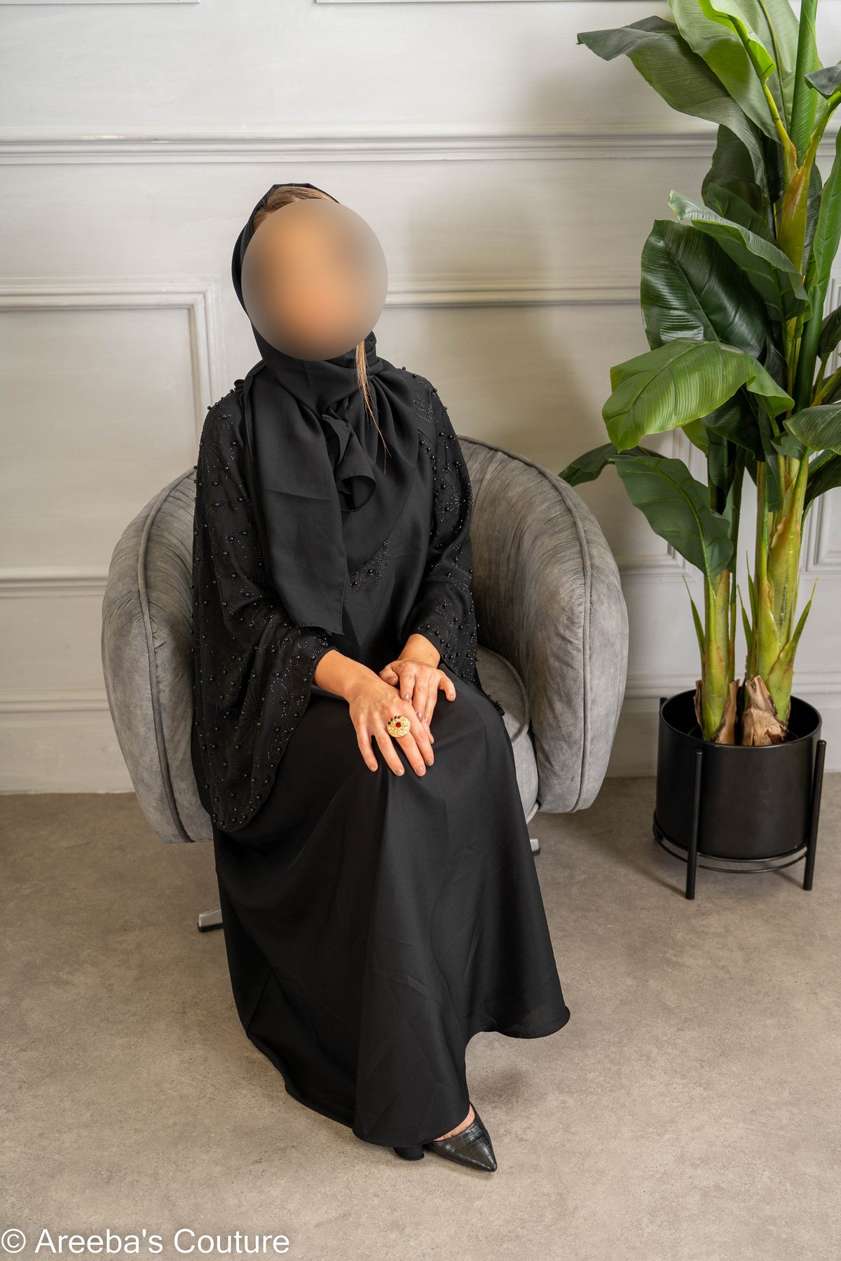 Black Thunder Beaded Abaya with Elegant Beading and Classic Fit for Everyday Wear