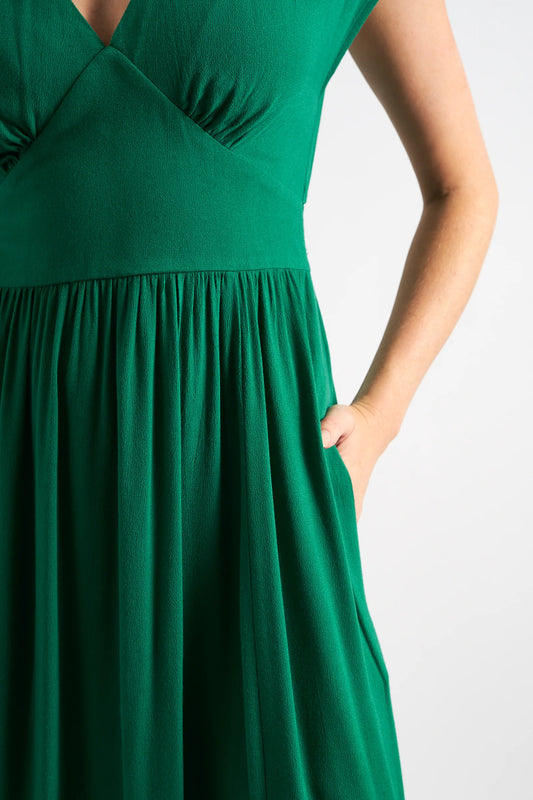 Unity Moss Crepe V-Neck Midi Dress - Green