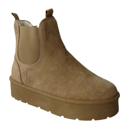 Athena Ladies Faux Suede Chelsea Boots – Platform Ankle with Cozy Faux Fur Lining