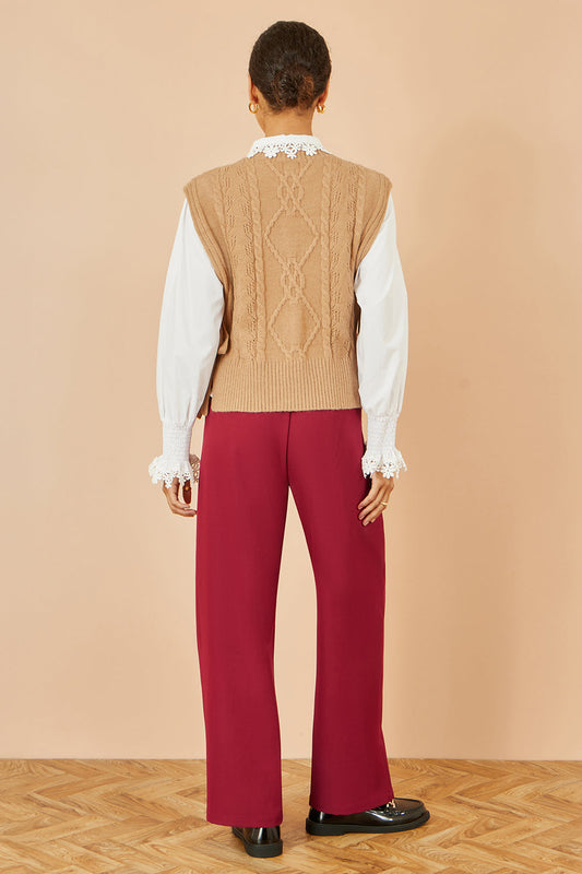 Yumi Burgundy Wide Leg Trousers