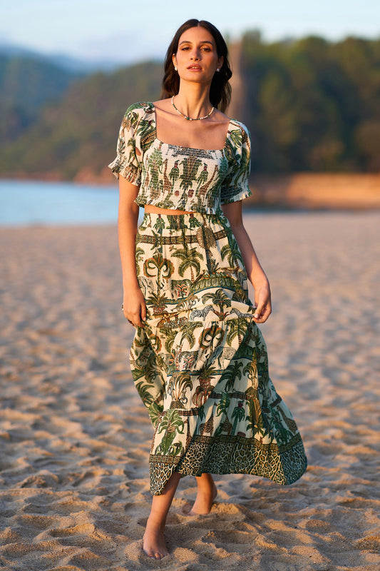 Yumi White Cotton Voile Safari Midi Skirt