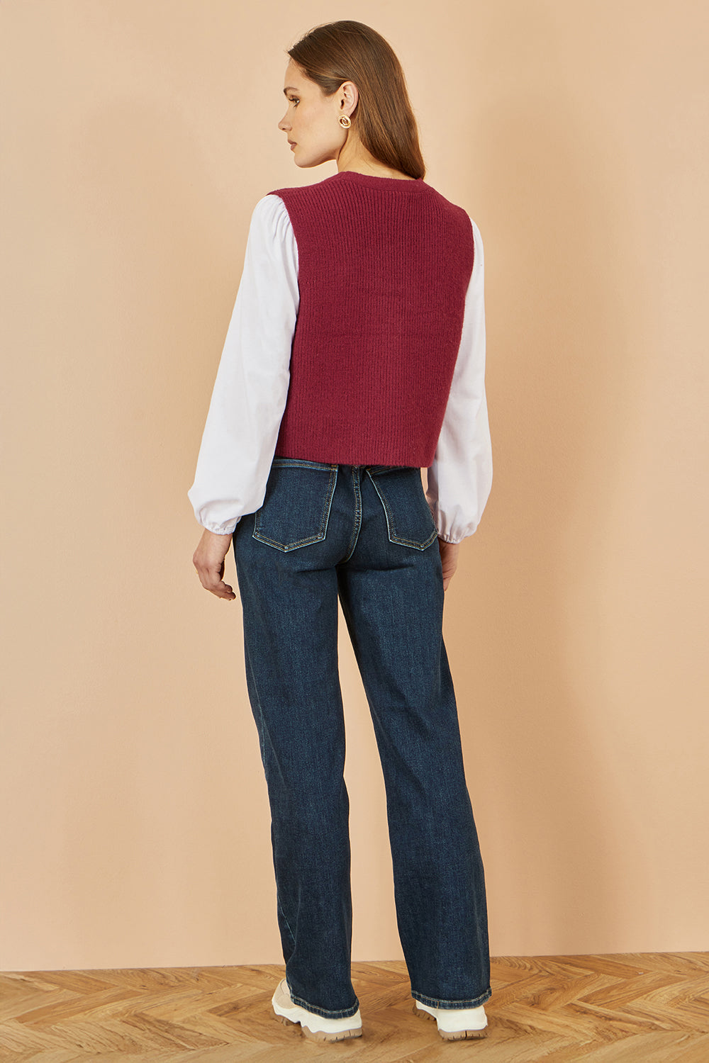 Yumi Burgundy Knitted Pullover Waistcoat