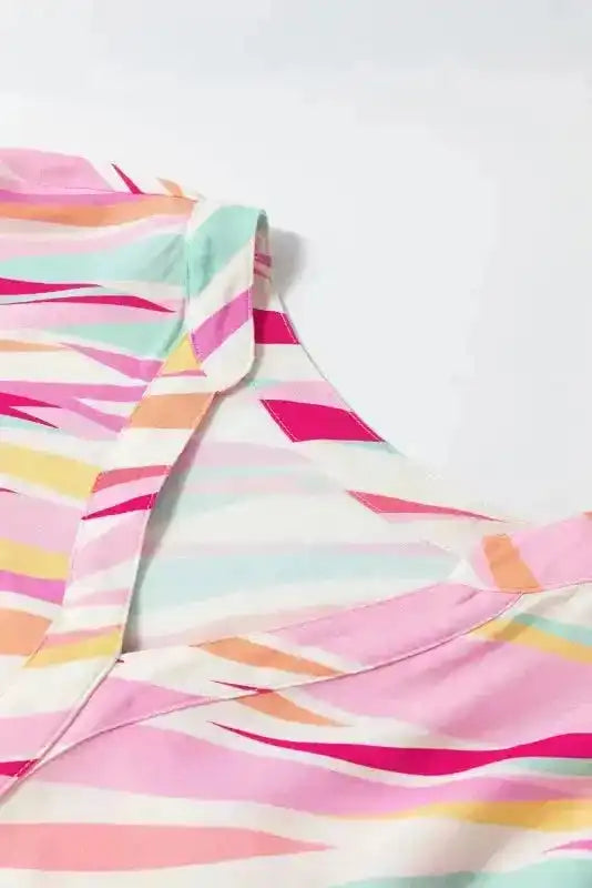 Abstract High Low Short Sleeve Blouse