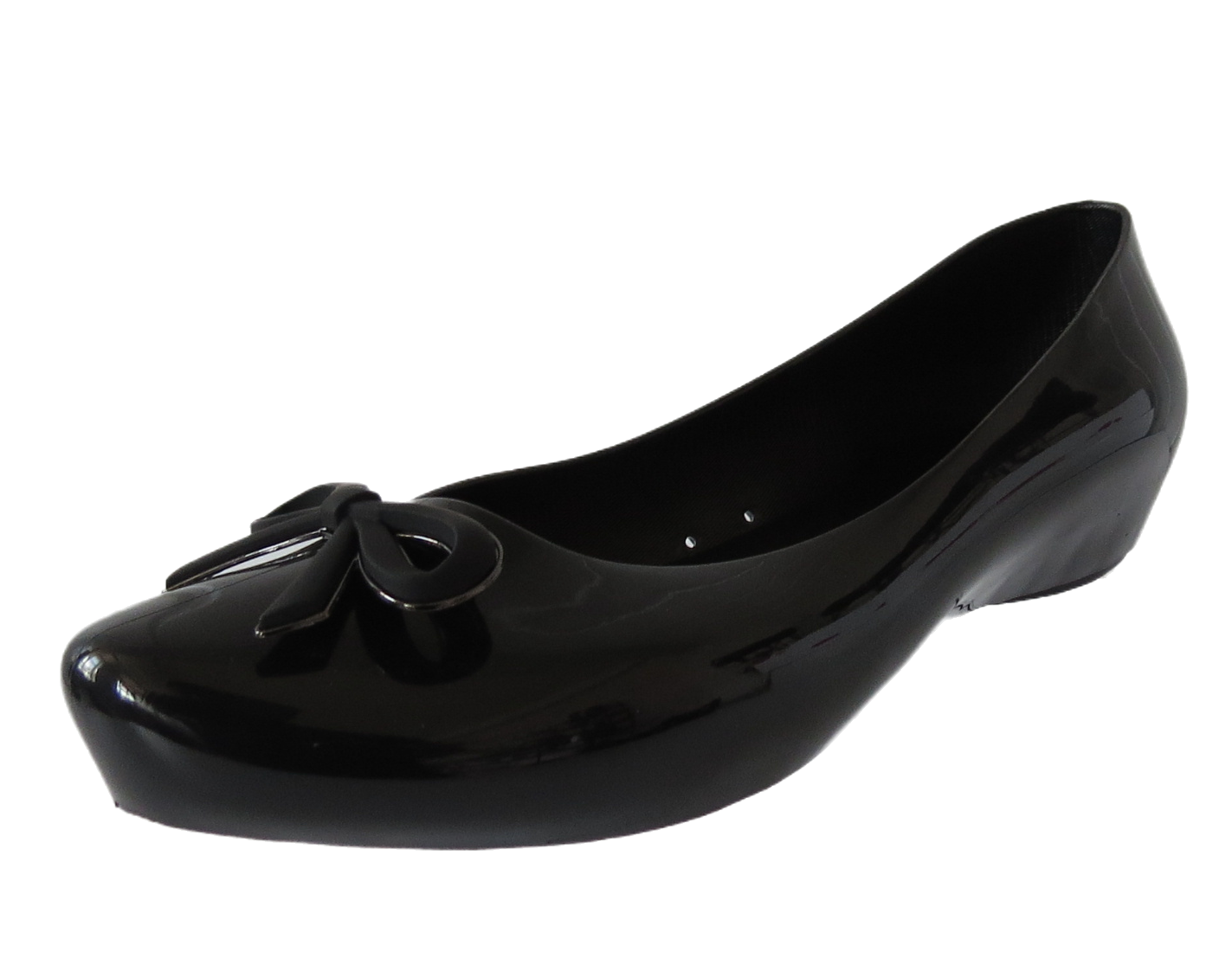 Ladies Chic Black Jelly Flat Shoes with Bow Comfortable Foam Insole
