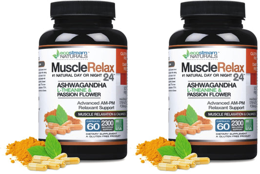 ecostream Naturals Relaxant – 2300 mg Day/Night Capsules with Valerian, Passion Flower, Magnesium (2-Pack)