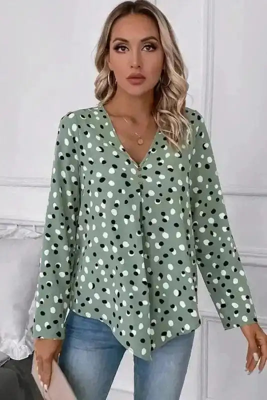 Polka Charm V-Neck Blouse