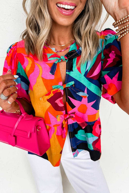 Abstract Floral Babydoll Blouse