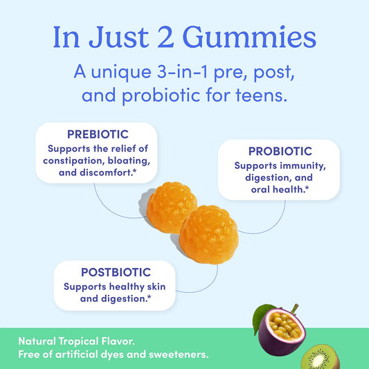 FIRST DAY Teens’ Gut Sustainer Gummies – 3-in-1 Prebiotic, Probiotic & Postbiotic