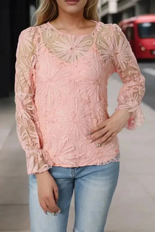 Flower Embroidered Mesh Top
