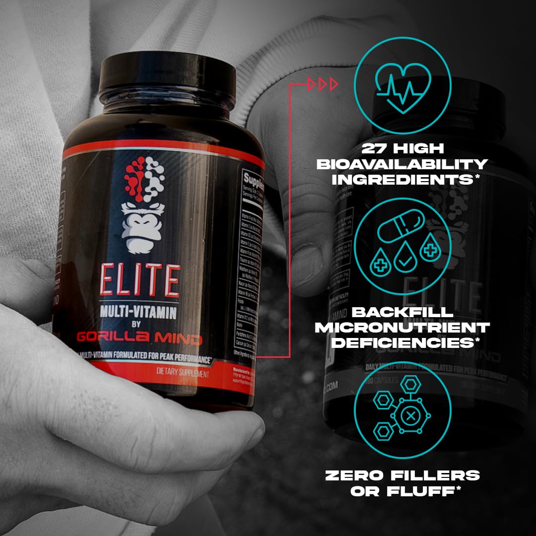 Gorilla Mind Elite Multi-Vitamin (180 Capsules) – Daily Multivitamin Formulated for Peak Performance | 27 Nutrients to Backfill Micronutrient Shortcomings