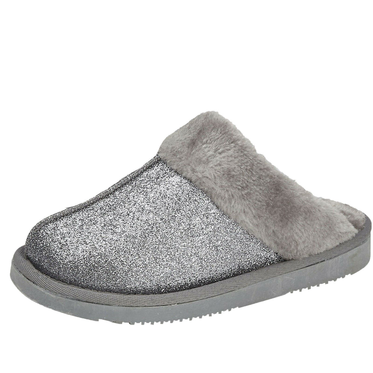 Tiggi Ladies Glitter Slip On Mules Slippers Grey