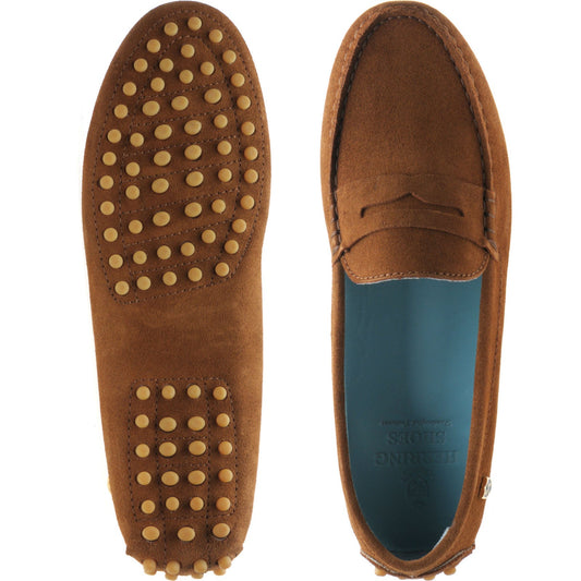 Herring Louisa ladies rubber-soled driving moccasins in cognac suede