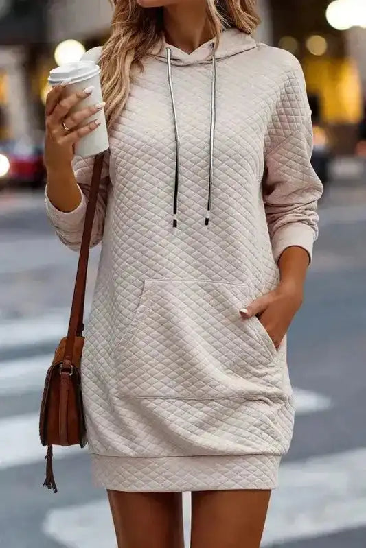 Kangaroo Pocket Quilted Hooded Dress