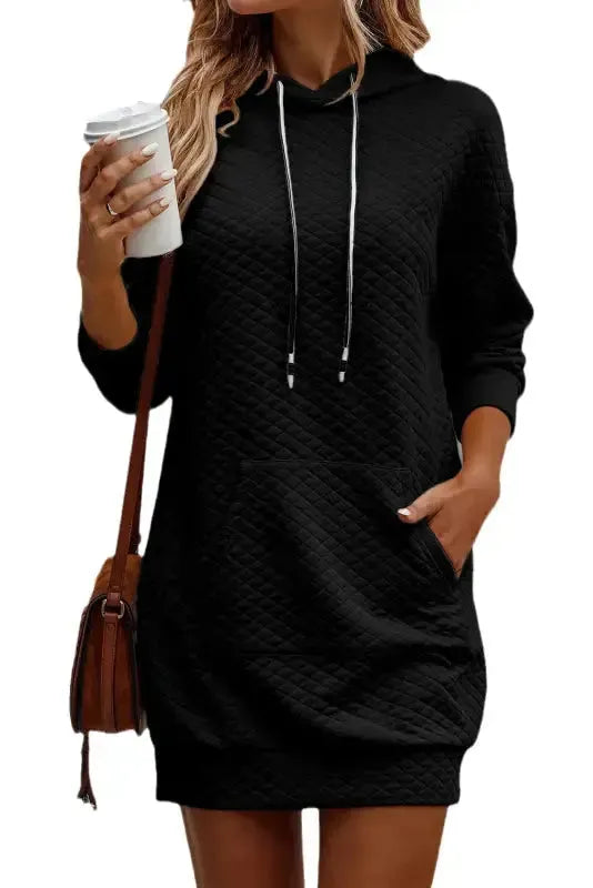 Kangaroo Pocket Quilted Hooded Dress