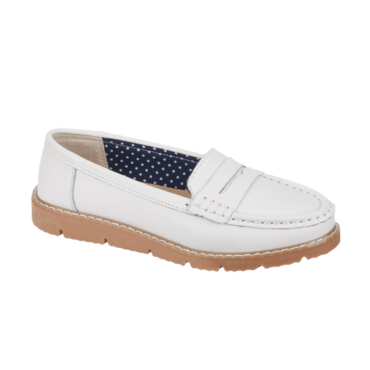 ladies White leather loafers shoes