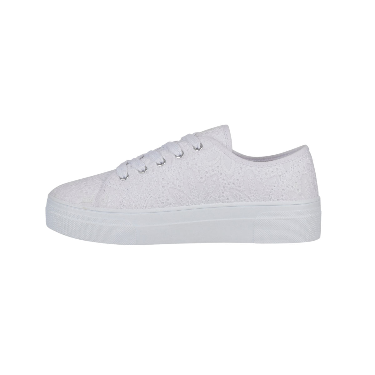 Miley Ladies Canvas Trainers Floral Embroidered Womens Platform Lace Up Sneakers Shoes